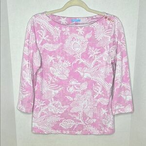 J McLaughlin Catalina Top Medium Pink Peacock Floral Nylon Spandex Stretch